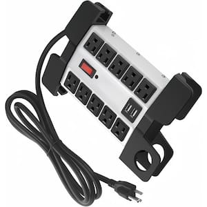 6 ft. Extension Cord 10-Outlets Heavy-Duty Power Strip in Gray with USB Ports