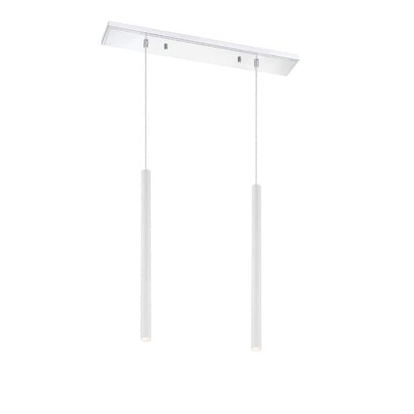 Unbranded Forest 5-Watt 2-Light Integrated LED Chrome Shaded Chandelier with Matte White Steel Shade