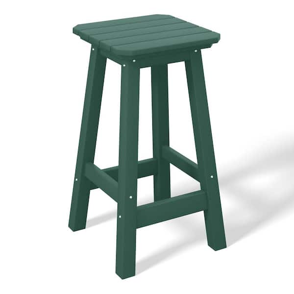 WESTIN OUTDOOR Laguna 24 in. HDPE Plastic All Weather Square Seat Backless Counter Height Outdoor Bar Stool in Dark Green
