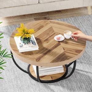 Cans 31.5 in. Round Wood Coffee Table Modern Industrial Cocktail Table with Metal Frame for Living Room