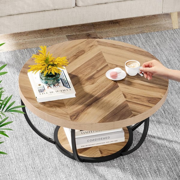 Tribesigns Cans 31.5 in. Round Wood Coffee Table Modern Industrial ...