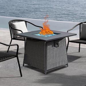 Dark Gray Square Metal 32 in. Propane Fire Pit Table with Blue Glass Ball and ETL-Certified