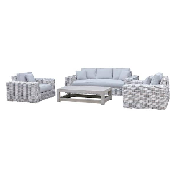 Unbranded Renava Portugal 4-Piece Wicker Patio Conversation Set with Light Grey Cushions