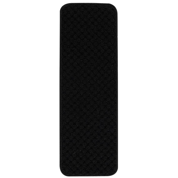 Beverly Rug Waffle Black 26 in. x 8.5 in. Non-Slip Rubber Back Stair Tread Cover (Set of 15)