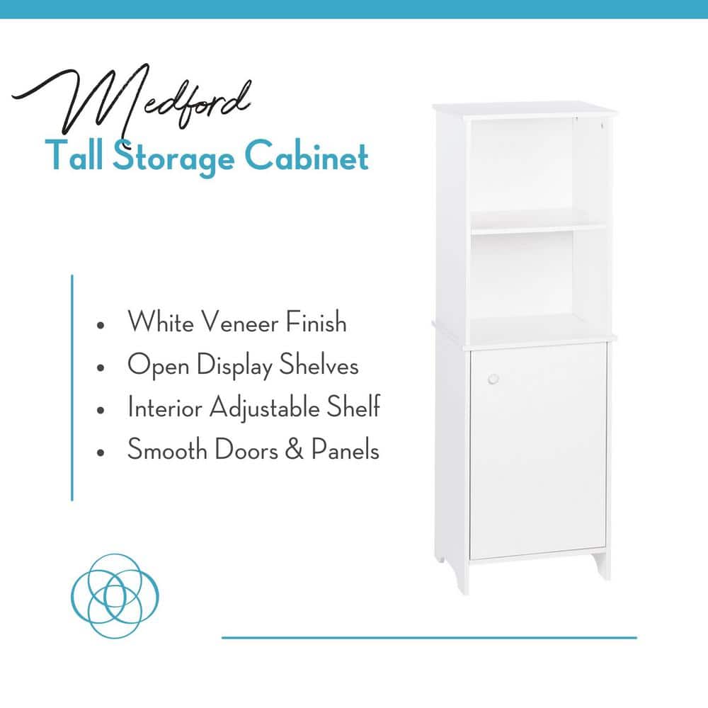 Medford Traditional Tall White Floor Cabinet with Adjustable Shelving