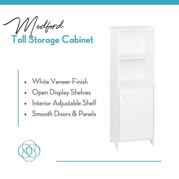 Medford Collection 15.75 in. W x 11.75 in. D x 46 in. H Tall Floor Cabinet in White Medford Collection 15.75 in. W x 11.75 in. D x 46 in. H Tall Floor Cabinet in White