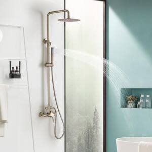 2-Spray Wall Bar Shower Kit with Hand Shower in Brushed Gold
