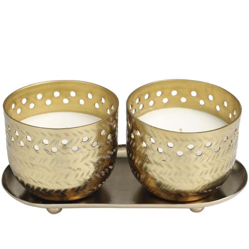 CosmoLiving by Cosmopolitan Gold Egyptian Mint Scented Cutout Spotted 7 oz. 1 Wick Candle with White Wax (Set of 2)