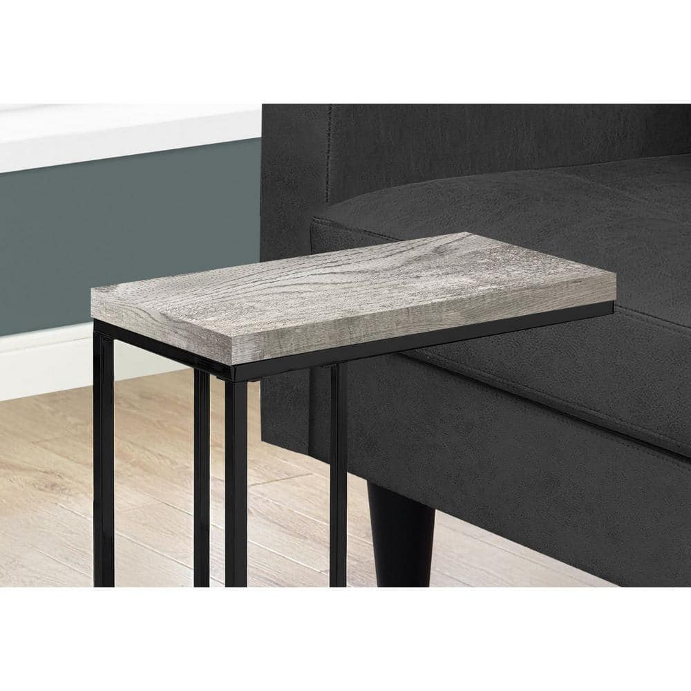 Gray Reclaimed Wood and Black Metal C-Shaped End Table