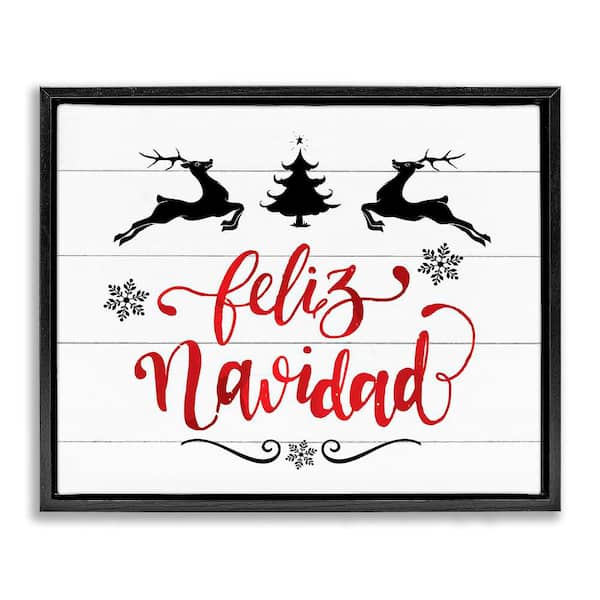 Stupell Industries Feliz Navidad Holiday Reindeer by Lettered and Lined Black Floater Frame Abstract Graphic Art Print 17 in. x 21 in.