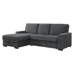 Driggs 96 in. Straight Arm 2-piece Chenille Sectional Sofa in Charcoal with Pull-out Bed and Left Chaise