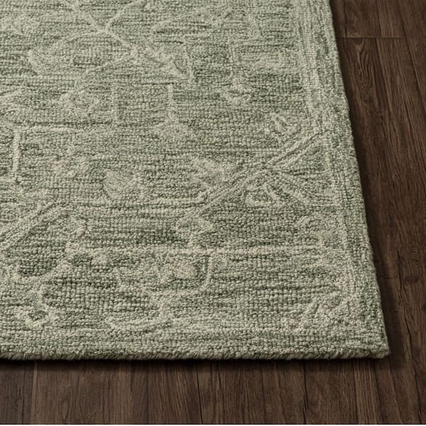 Jade Vintage Floral Hand-Tufted Wool Oriental Green 5 ft. x 8 ft. Indoor Area Rug