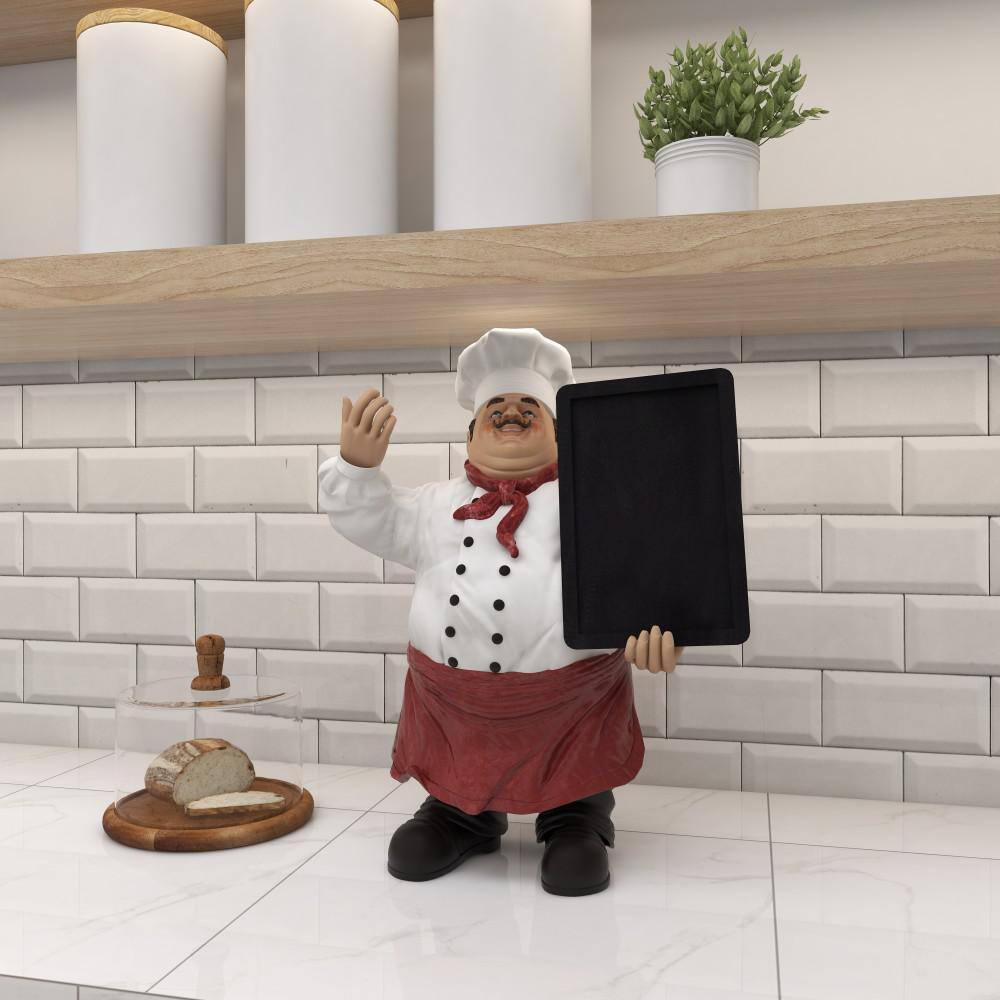 19" Multi Colored Polystone Chef Sculpture with Chalkboard