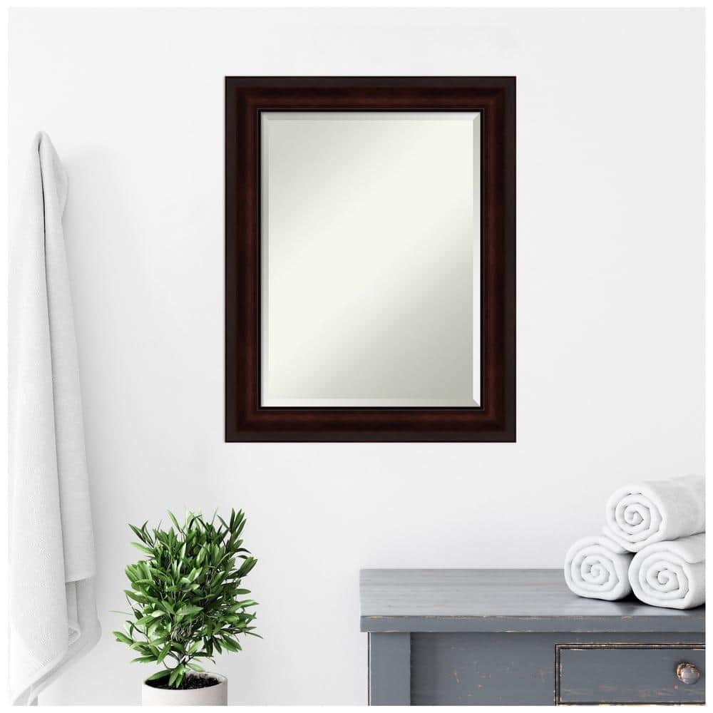 Espresso Elegance Rectangular Beveled Bathroom Vanity Mirror, 23x29 in Coffee Bean Brown