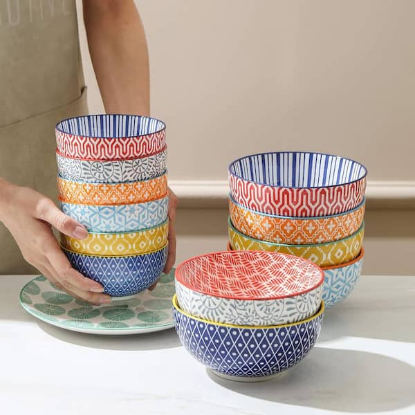 Anqtovp 24 fl. oz. Assorted Colors Multi-Colored Ceramic Cereal