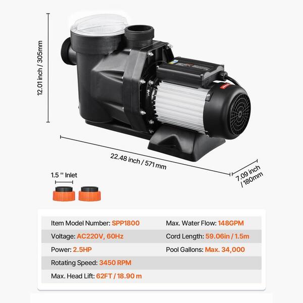 SKYSHALO Above Ground Pool Pump 2.5 HP 148 GPM Max Flow