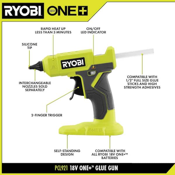 RYOBI ONE+ 18V Cordless Dual Temperature Glue Gun Kit w/ 2.0 Ah Battery,  Charger & Full-Size Variety Color Glue Sticks (24Pck) P307K1N-A1932405 -  The Home Depot