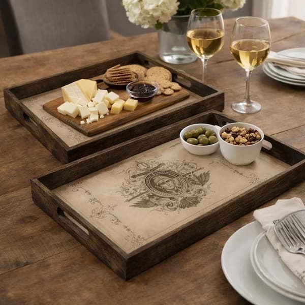 A & B Home Woodruff 3-Tier Round Serving Weathered Natural Tray