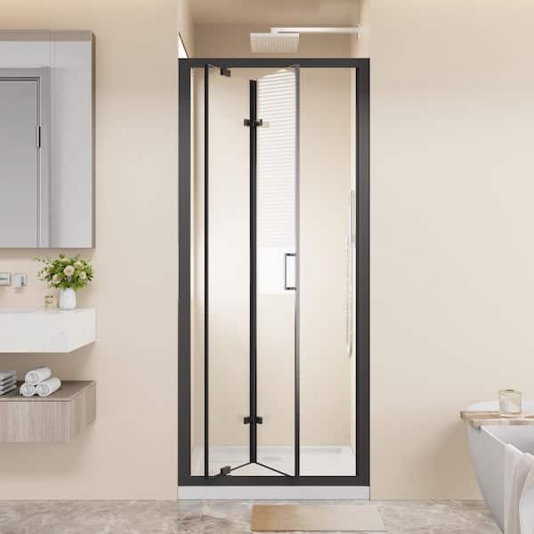 Blair 30 in. W x 72 in. H Framed Bi-fold Pivot Shower Door in Black with Stainless Steel Handle
