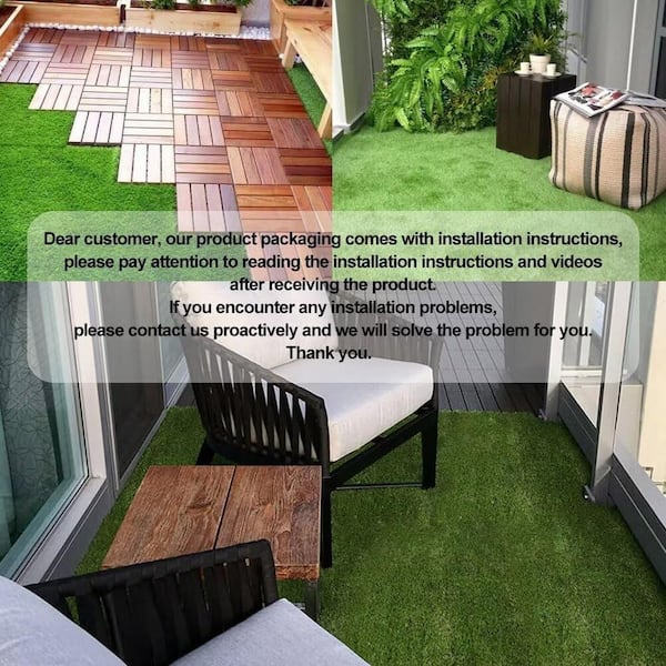 Angel Sar 1 ft. x 1 ft. Composite Green Artificial Grass Turf Interlocking Deck Tiles, Fake Grass Self-Draining Mat (9-Pieces)