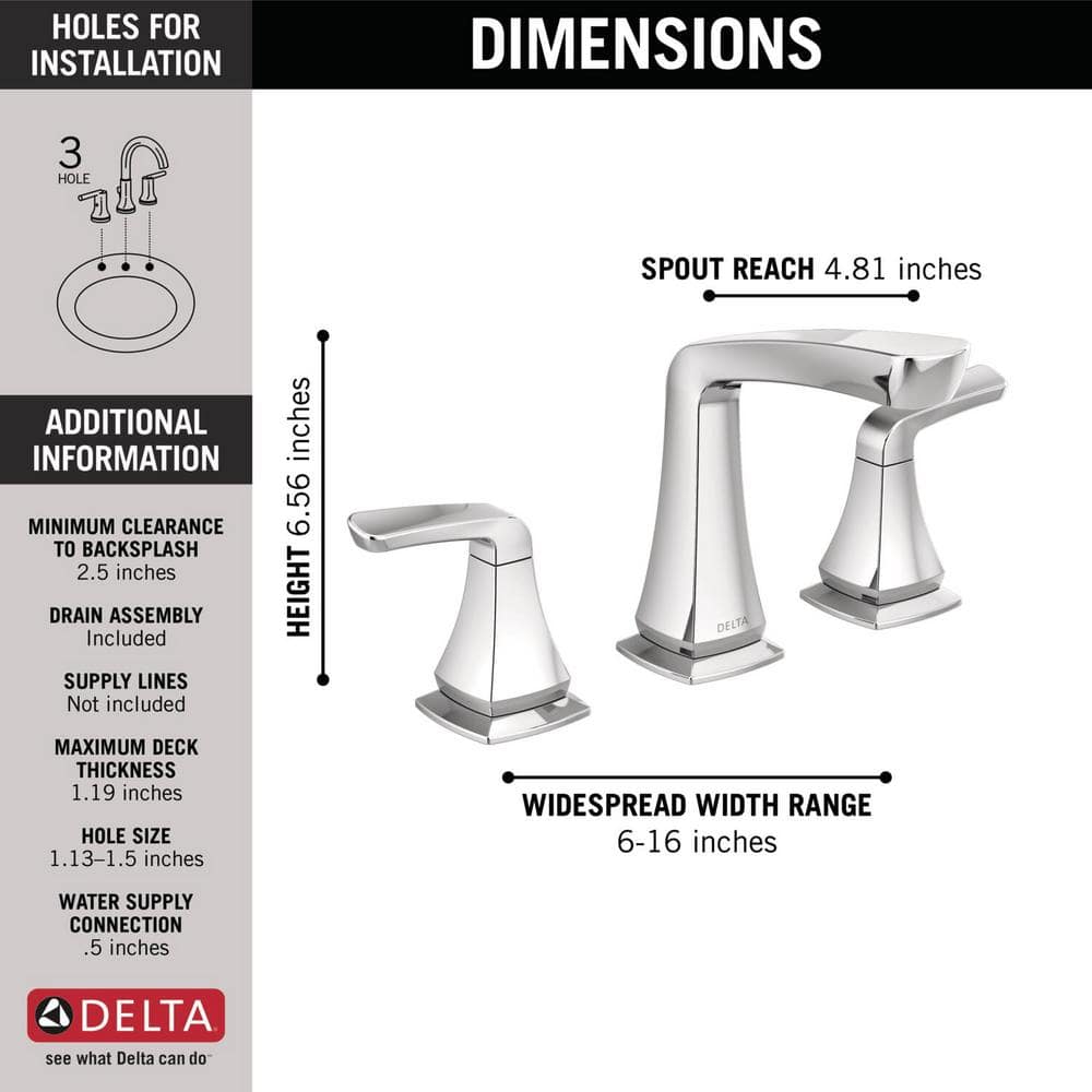 Delta Vesna Sleek Chrome Widespread Bathroom Faucet with Drain Catch