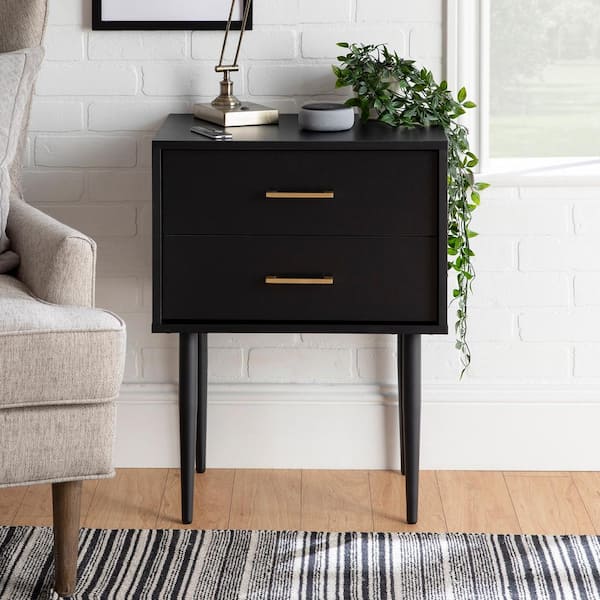 Walker Edison Furniture Company 2 Drawer Mid Century Modern Side Accent Table Black Hdf20oli2dsb The Home Depot