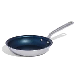 8 in. 5 Ply Stainless Steel Clad Base Professional Grade Nonstick Coating Induction Compatible Frying Pan in Blue