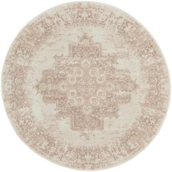 Nourison Grafix Ivory Beige 5 ft. x 5 ft. Center medallion Transitional Round Area Rug