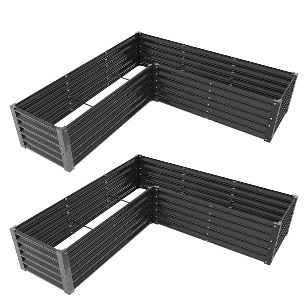 2-Pieces L-Shaped 74 x 74 x 18 in. Galvanized Steel Raised Garden Beds for 