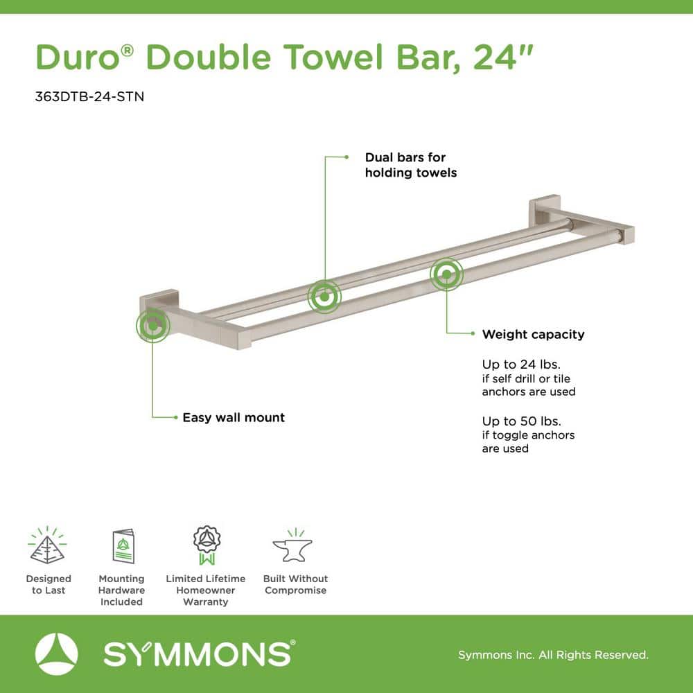 Duro 24" Satin Nickel Wall Mounted Double Towel Bar