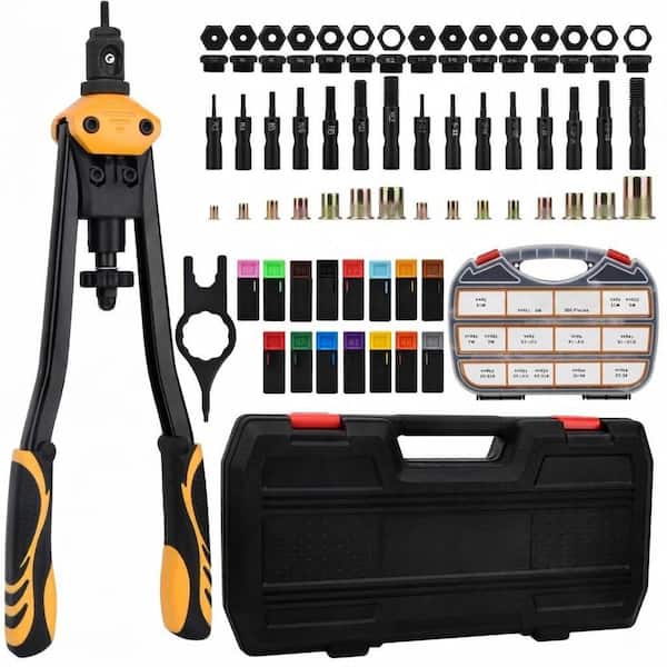16 in Rivet Nut Tool Kit with 15 Interchangeable Metric and SAE Mandrels and 300 Rivet Nuts for Metal Plastic