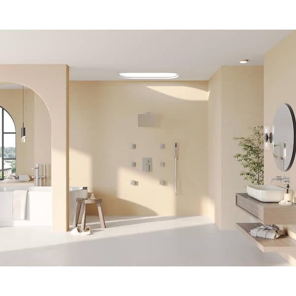 10 in. 3-Spray Square Wall Bar Shower Kit with Hand Shower, 6 Body Jets in Brushed Nickel (Valve Included)