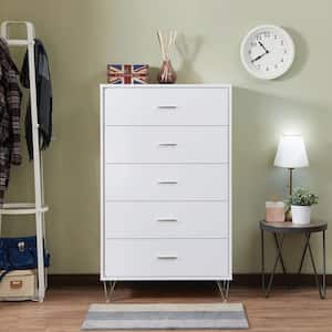 5-Drawer White Chest of Drawers 32 in. x 16 in. x 52 in. H