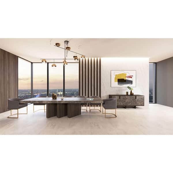 Modrest Yukon Modern Grey and Antique Brass Fabric Arm Chair