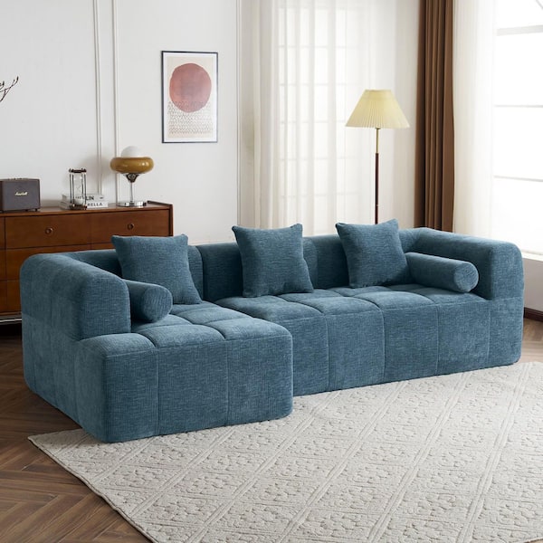 Luxury Collection 101.2 in. Rolled Arm 2-piece L-Shaped Modular Chenille Full-Compressed Sectional Sofa in. Blue