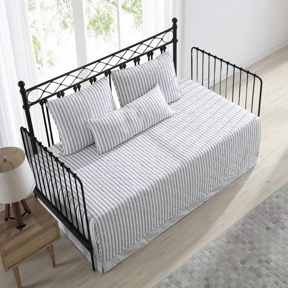 Gray Cotton Reversible Daybed Cover Set with Shams