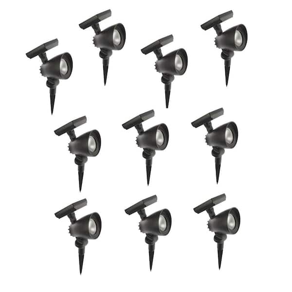 55 Lumens Black LED Outdoor Solar Spotlight with Adjustable Head (10-Pack)