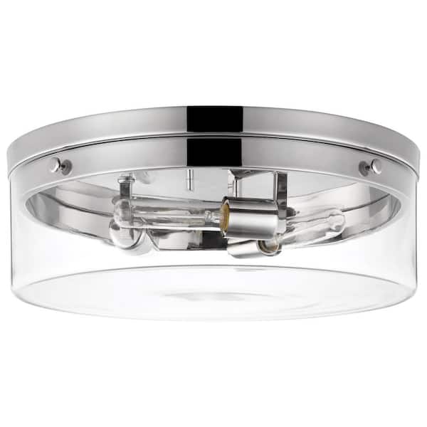 Intersection 17 in. 3-Light Industrial Flush Mount with Clear Glass Shade and No Bulbs Included