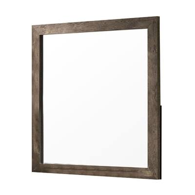 Farmhouse Style 39.63 in. x 1 in. Modern Square Framed Brown Decorative Mirror with Grain Details
