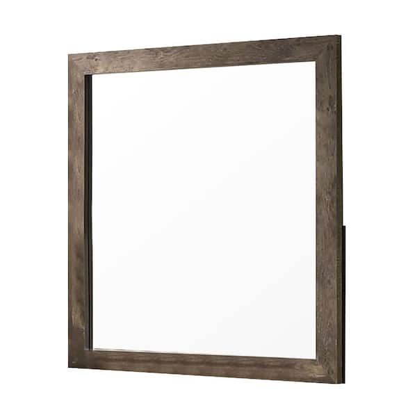 Benjara Farmhouse Style 39.63 in. x 1 in. Modern Square Framed Brown Decorative Mirror with Grain Details
