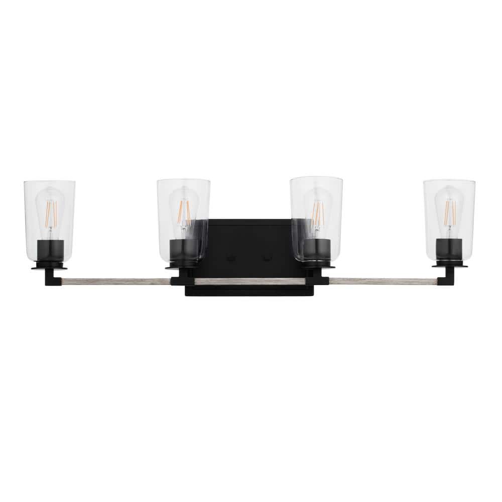 Walsh 34 in. 4-Light Black Coastal Bathroom Vanity Light with Clear Glass S