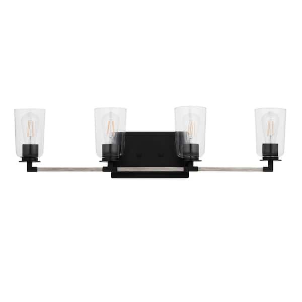 Home Decorators Collection Walsh 34 in. 4-Light Black Coastal Bathroom Vanity Light with Clear Glass Shades