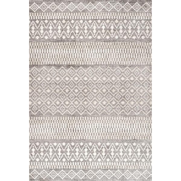 JONATHAN Y Ifrane Berber Geometric Stripe Gray/Cream 5 ft. x 8 ft. Area Rug