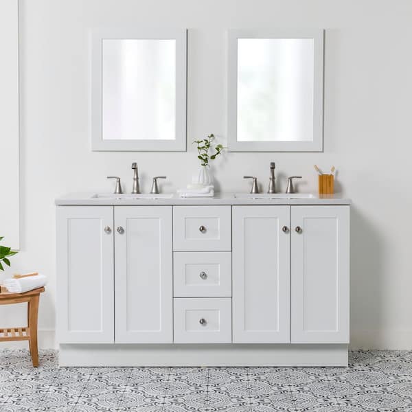 Bannister 61 in. Double Sink White Bath Vanity with Granite-Look Colorpoint White Cultured Marble Top (Assembled)