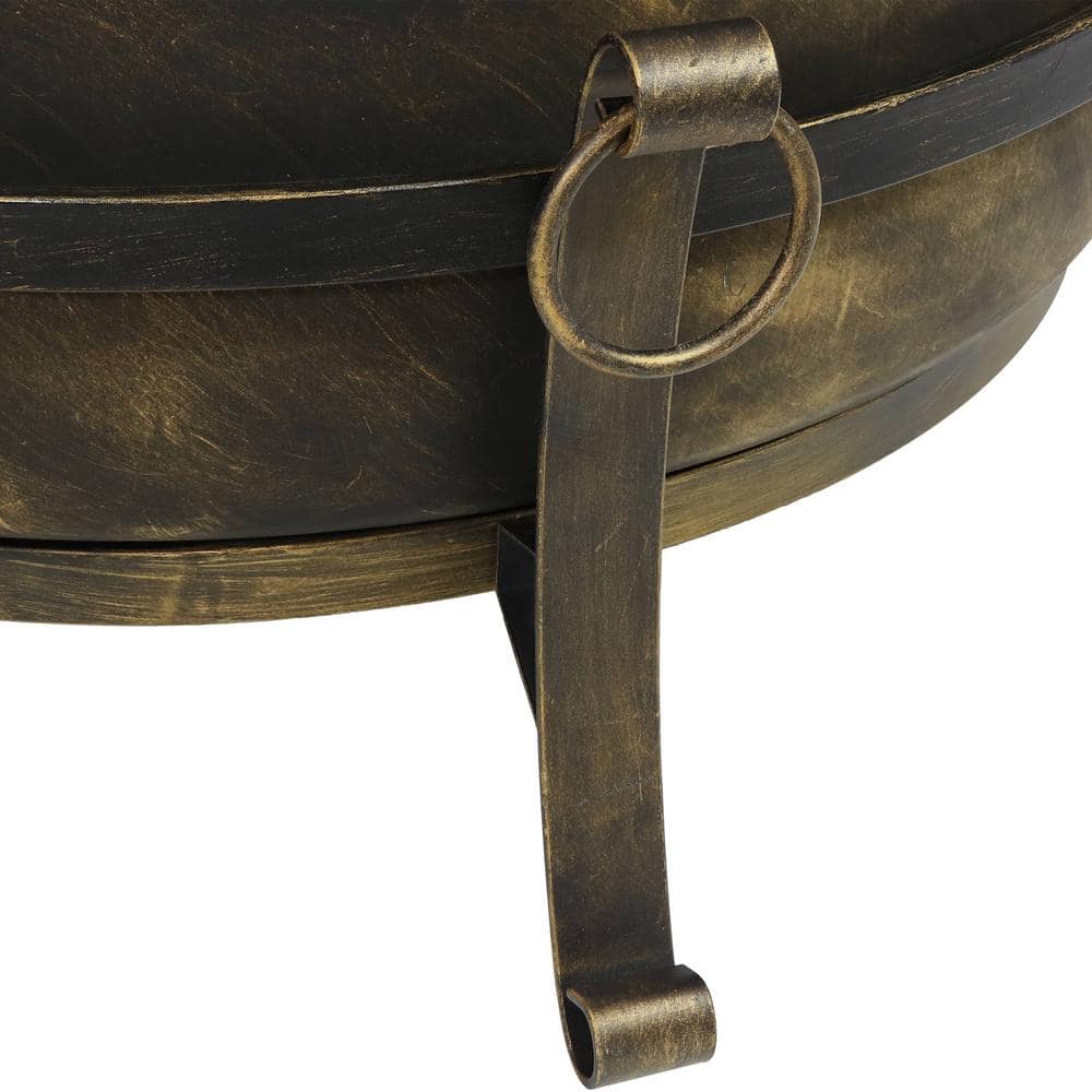 34-Inch Dark Bronze Steel Cauldron Style Fire Pit with Spark Screen