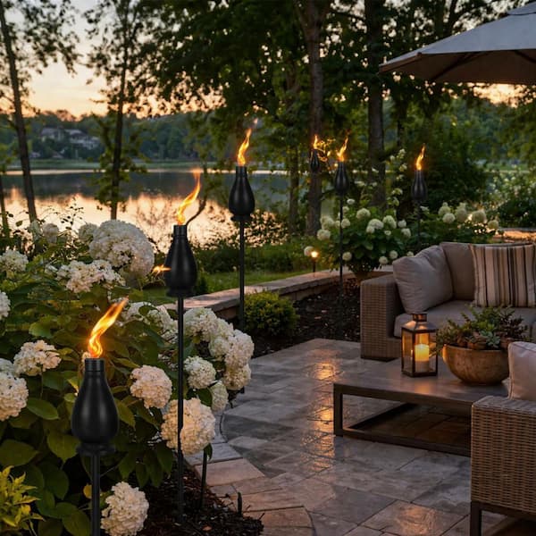 60 in. Black Metal Citronella Garden Torches for Yard Patio