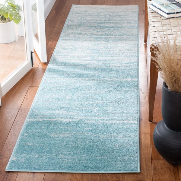 Adirondack Aqua/Ivory Solid Color 3 ft. x 14 ft. Striped Runner Rug