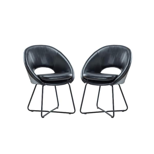 JAYDEN CREATION Marla Black Dining Side Chair with Cross-Shaped Metal Base (Set of 2)