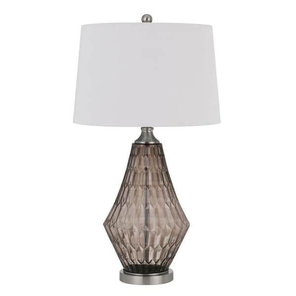 HomeRoots 31 in. Gray Metal Table Lamp with Off White Empire Shade