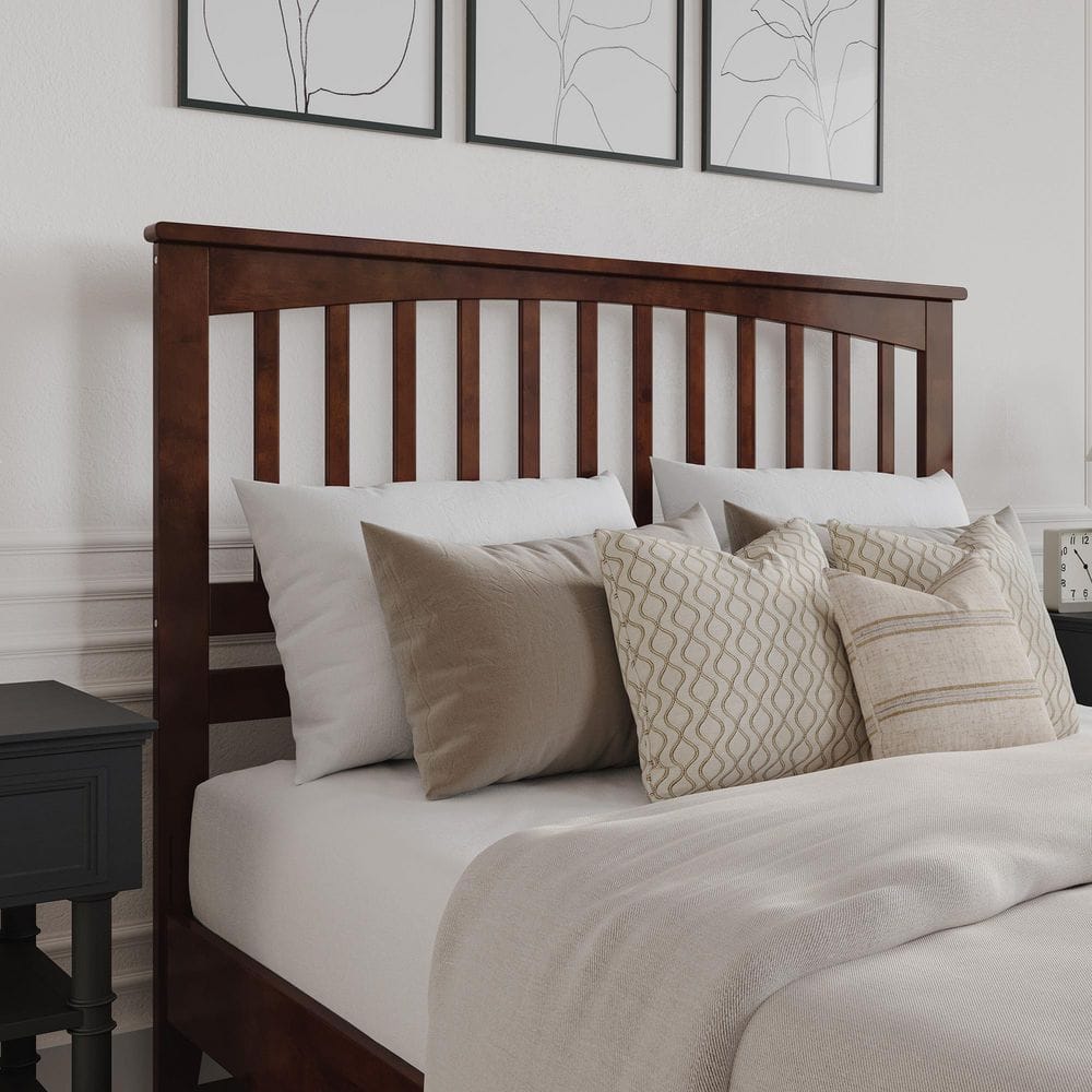 Walnut Queen Wood Platform Bed with Slatted Headboard